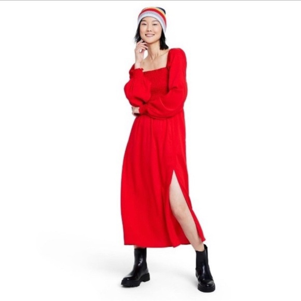 La Ligne Target Red Smocked Dress with Side Slit, size M